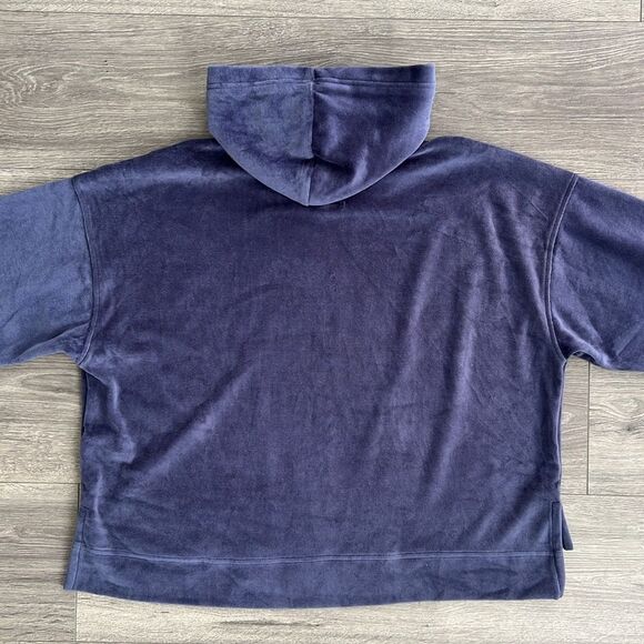 AERIE Velour Hoodie XS Dusty Blue Relaxed Fit Cropped Y2K Retro Loungewear NWT - Picture 6 of 9